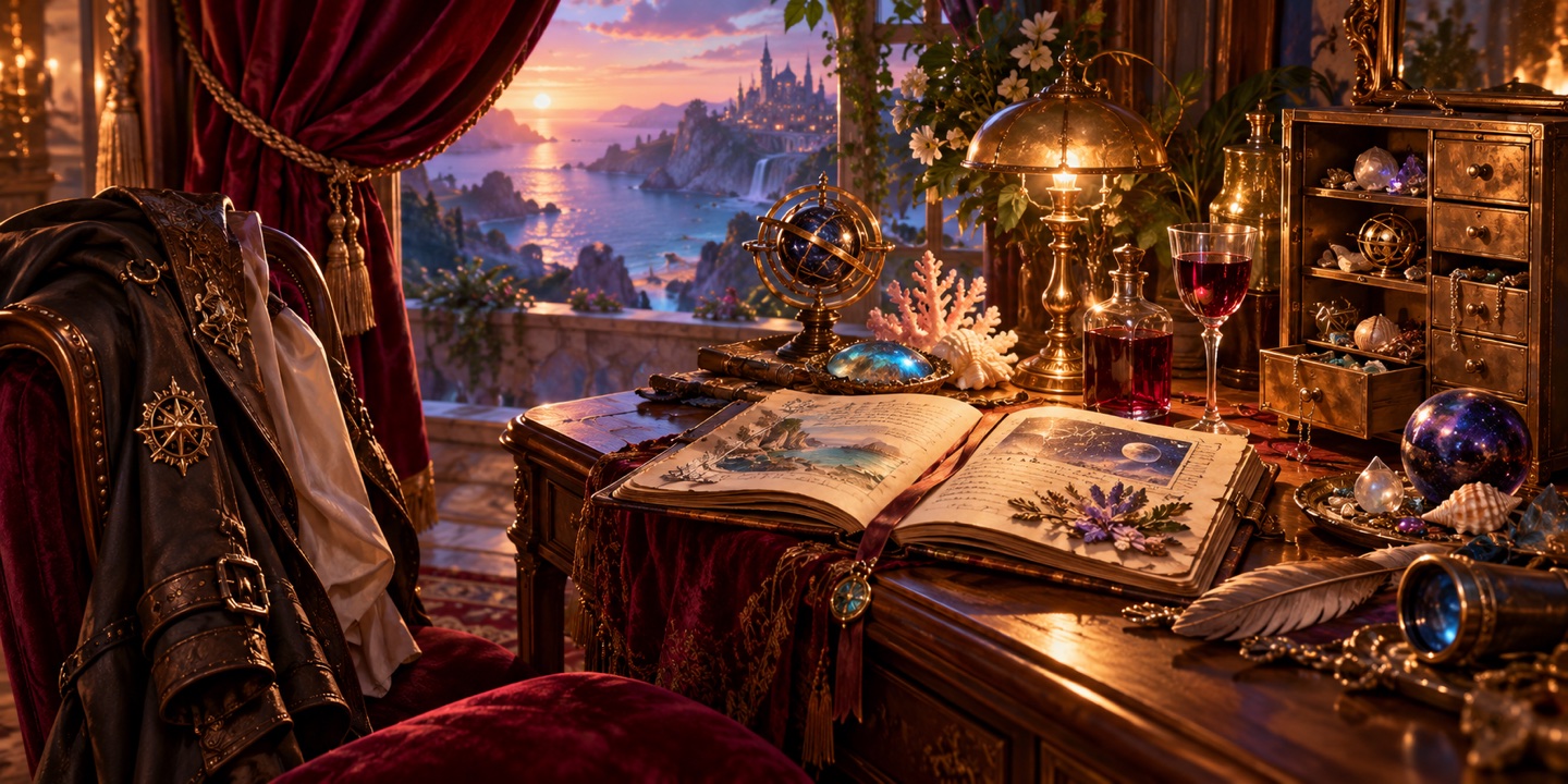 A private adventure dressing-room desk with a journal and keepsakes